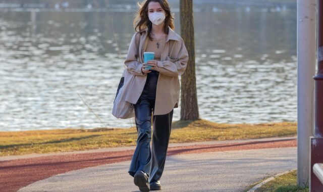 mask, woman, pandemic, new normal, covid, walk, park
